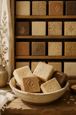 Handmade Natural Soap Bars in Ceramic Bowl