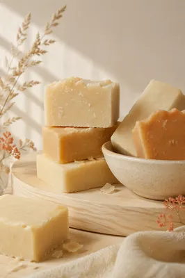 Natural Handmade Soap Bars in Ceramic Bowl