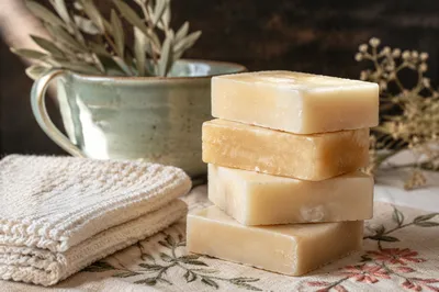 Handmade Natural Soap Bars with Ceramic Bowl