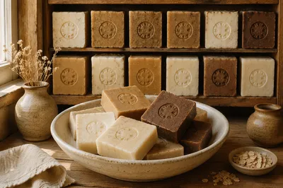 Handmade Natural Soap Bars in Ceramic Bowl