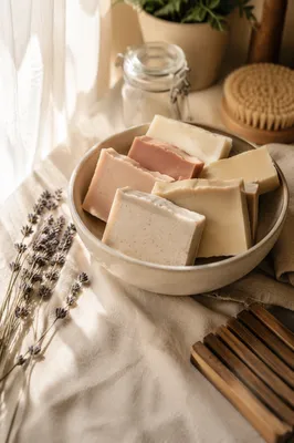 Handmade Soap Bars in Ceramic Bowl
