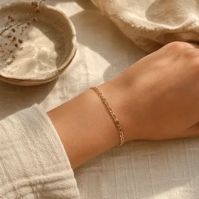 Delicate Gold Chain Bracelet on Wrist