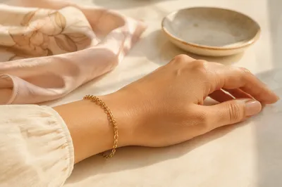 Delicate Gold Chain Bracelet on Wrist