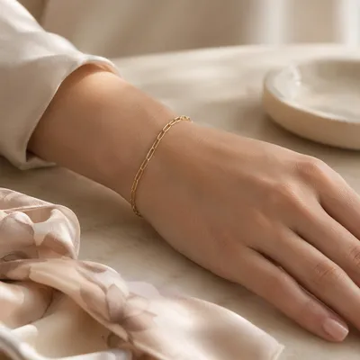Delicate Gold Chain Bracelet on Wrist