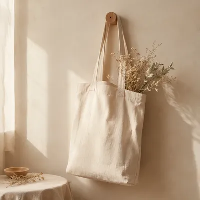 Minimal Cotton Tote with Dried Flowers