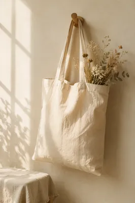 Minimal Cotton Tote with Dried Flowers