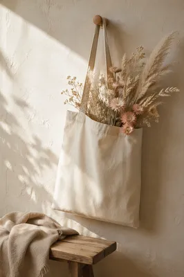 Minimal Cotton Tote with Dried Flowers