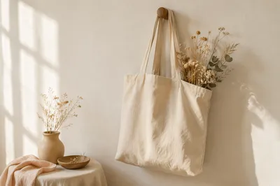 Minimal Cotton Tote with Dried Flowers