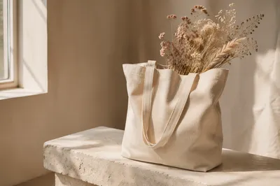 Minimal Cotton Tote with Dried Flowers