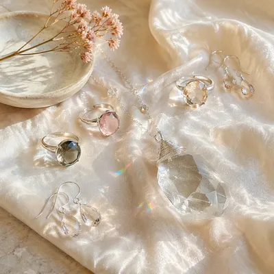 Elegant Crystal Gemstone Jewelry Flat Lay