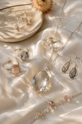 Elegant Crystal Gemstone Jewelry Flat Lay