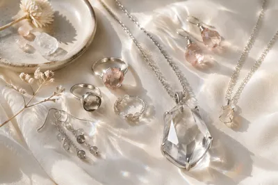 Elegant Crystal Gemstone Jewelry Flat Lay
