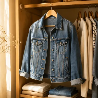 Casual Denim Jacket in Wooden Closet