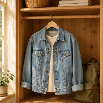 Casual Denim Jacket in Wooden Closet