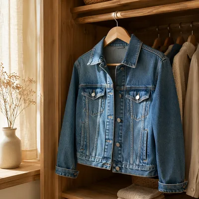 Casual Denim Jacket in Wooden Closet