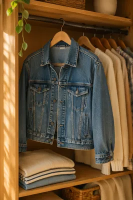 Casual Denim Jacket in Wooden Closet