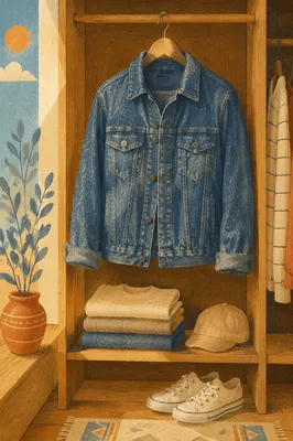Denim Jacket in Warm Wooden Closet