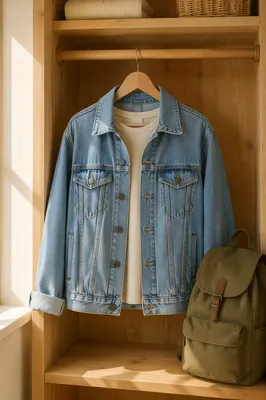Casual Denim Jacket in Wooden Closet