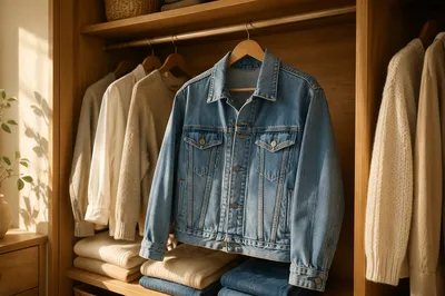 Casual Denim Jacket in Warm Wooden Closet