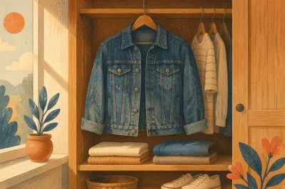 Casual Denim Jacket in Wooden Closet