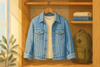 Casual Denim Jacket in Wooden Closet