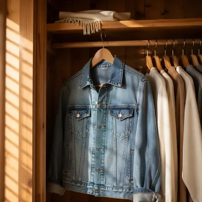 Light Blue Denim Jacket in Wooden Closet