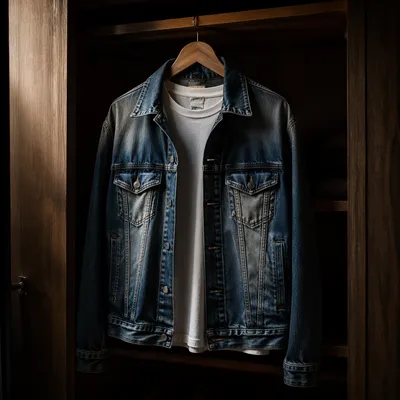 Faded Denim Jacket in Wooden Closet