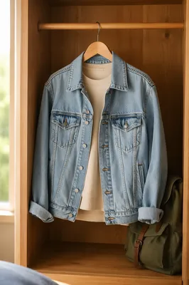 Casual Denim Jacket in Wooden Closet