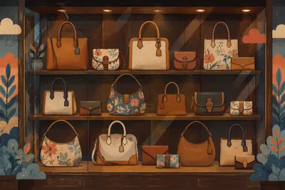 Upscale Designer Handbags on Boutique Shelf