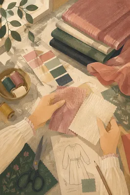 Fashion Designer Comparing Fabric Swatches