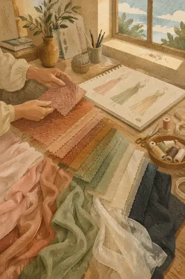 Fashion Designer Table with Fabric Swatches