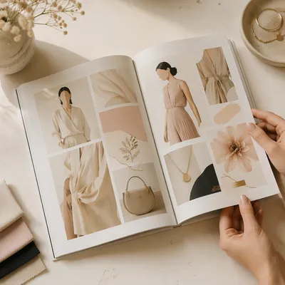 Elegant Open Fashion Magazine Flat Lay