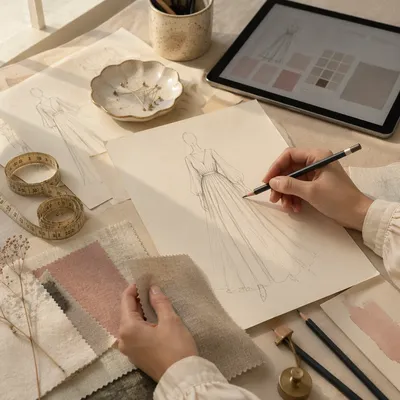 Elegant Fashion Sketches in Design Studio