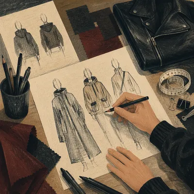Fashion Sketches on Paper Studio Desk