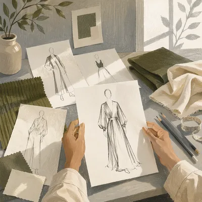 Elegant Fashion Sketches in Design Studio