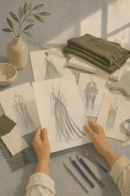 Elegant Fashion Sketches in Design Studio