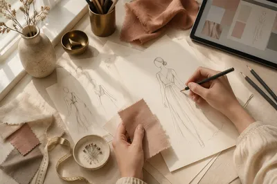 Fashion Sketches on Paper Studio Desk
