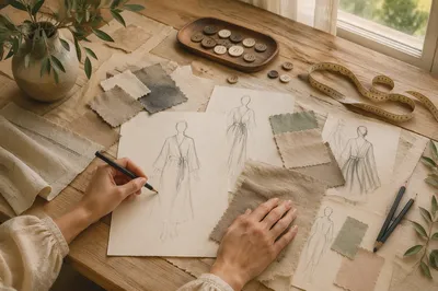 Elegant Fashion Sketches in Design Studio