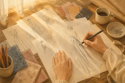 Fashion Design Sketches in Warm Studio Light