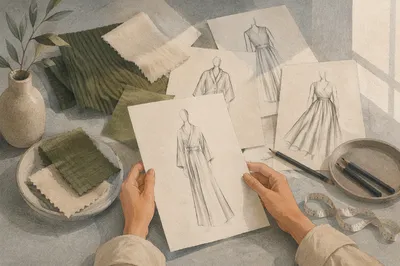 Fashion Design Sketches on Studio Table