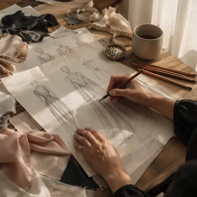 Fashion Sketches on Studio Worktable