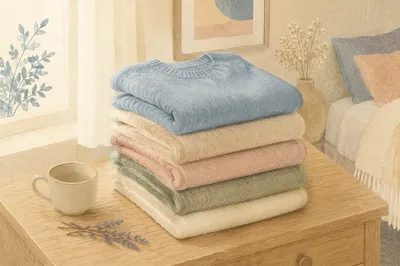 Folded Cashmere Sweaters in Soft Pastel Tones