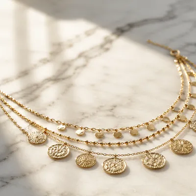 Elegant Gold Necklace on White Marble