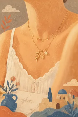 Delicate Gold Necklace Close Up on Marble