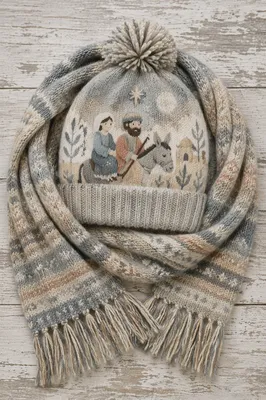 Cozy Gray Knitted Beanie and Scarf Flat Lay