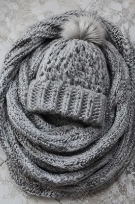 Cozy Gray Knitted Beanie and Scarf Flat Lay