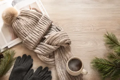 Cozy Knitted Beanie and Scarf Flat Lay