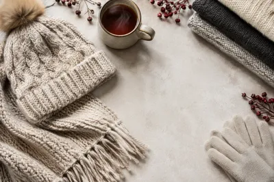 Cozy Knitted Beanie and Scarf Flat Lay