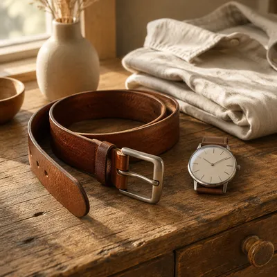 Leather Belt and Watch Morning Still Life