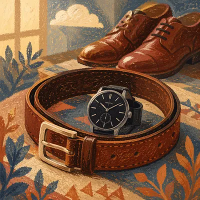 Leather Belt and Watch Still Life